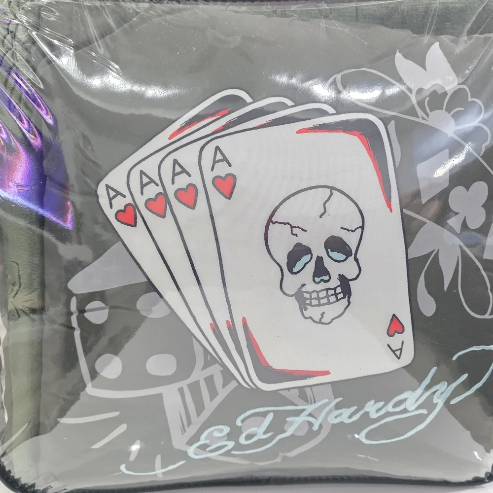 Ed Hardy KING 4 Piece Luxurious Dice Cards Embrossed Green Plush Comforter Set
